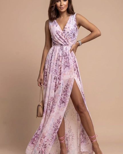 Women's Summer Maxi Dress with V-Neck and Side Split