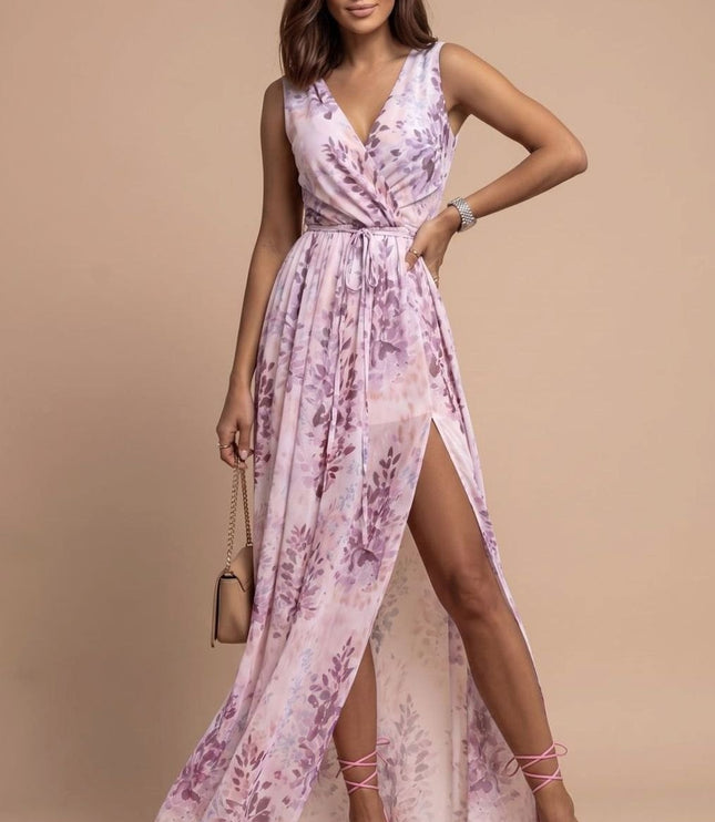 Women's Summer Maxi Dress with V-Neck and Side Split