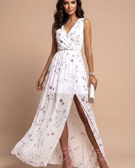 Women's Summer Maxi Dress with V-Neck and Side Split