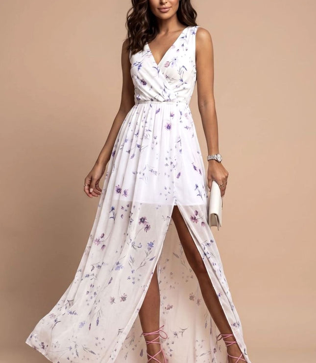 Women's Summer Maxi Dress with V-Neck and Side Split