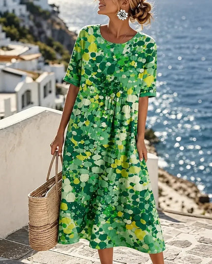 Women's Summer Midi Dress in Floral Print with Side Pockets