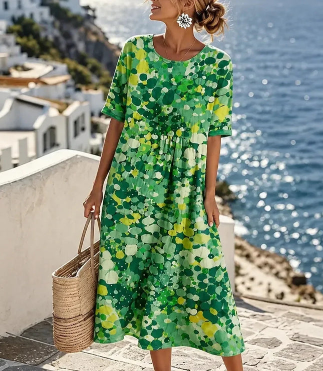 Women's Summer Midi Dress in Floral Print with Side Pockets