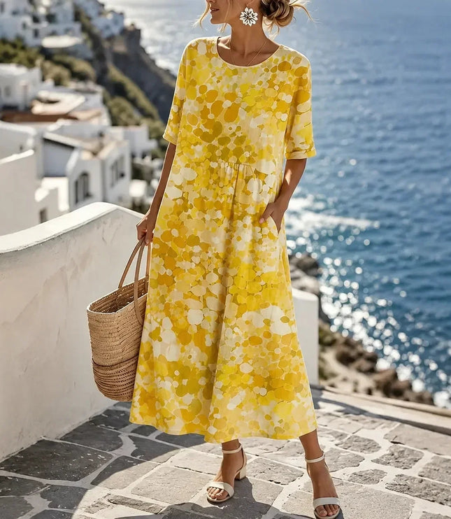Women's Summer Midi Dress in Floral Print with Side Pockets