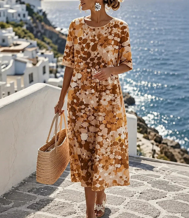 Women's Summer Midi Dress in Floral Print with Side Pockets
