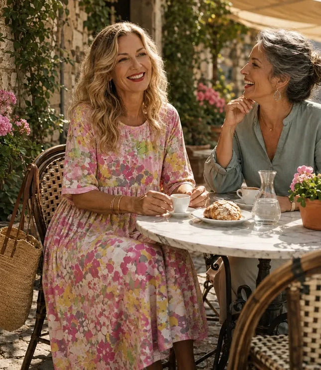 Women's Summer Midi Dress in Floral Print with Side Pockets