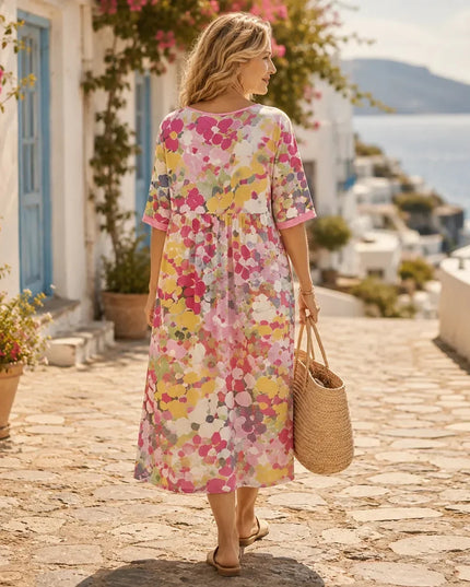 Women's Summer Midi Dress in Floral Print with Side Pockets