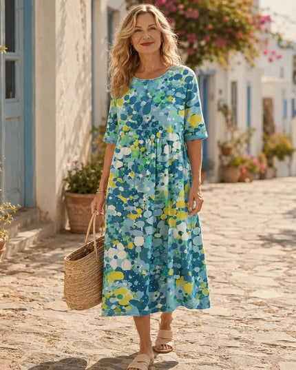 Women's Summer Midi Dress in Floral Print with Side Pockets
