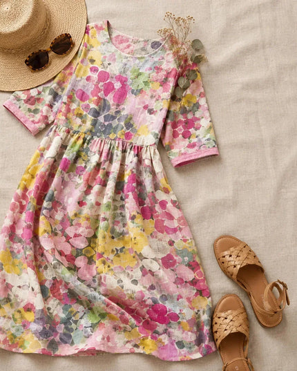 Women's Summer Midi Dress in Floral Print with Side Pockets