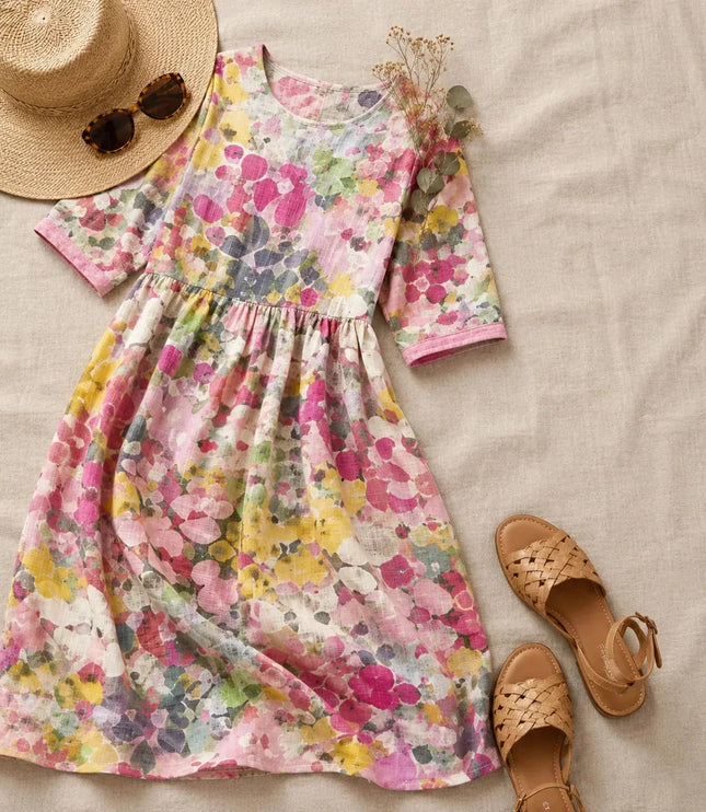 Women's Summer Midi Dress in Floral Print with Side Pockets