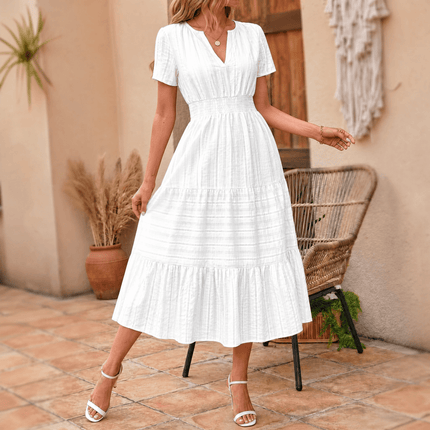 Women's Summer Midi Dress with Tiered Skirt and Pockets