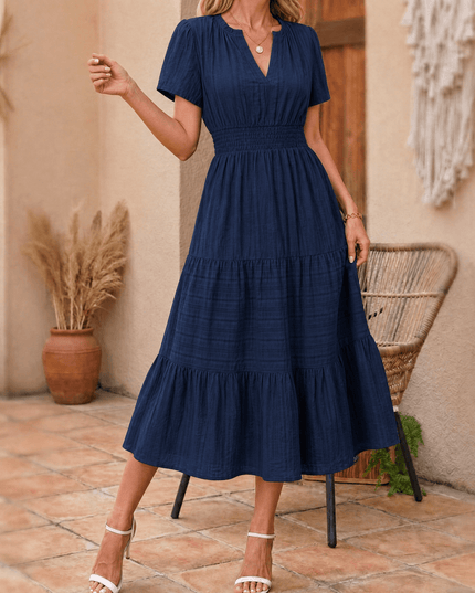 Women's Summer Midi Dress with Tiered Skirt and Pockets