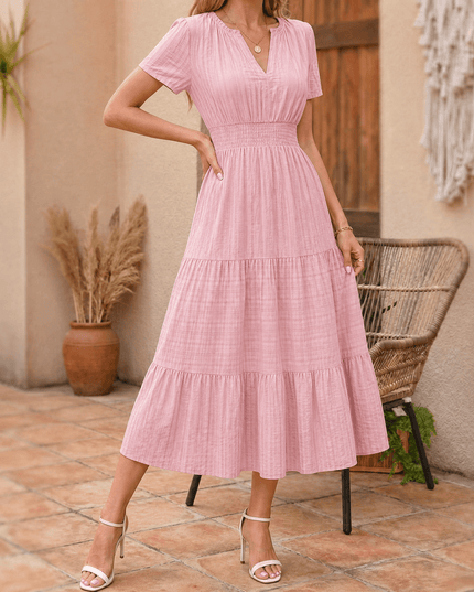 Women's Summer Midi Dress with Tiered Skirt and Pockets