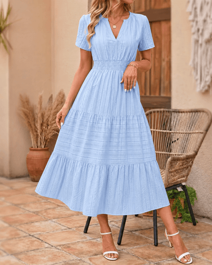 Women's Summer Midi Dress with Tiered Skirt and Pockets