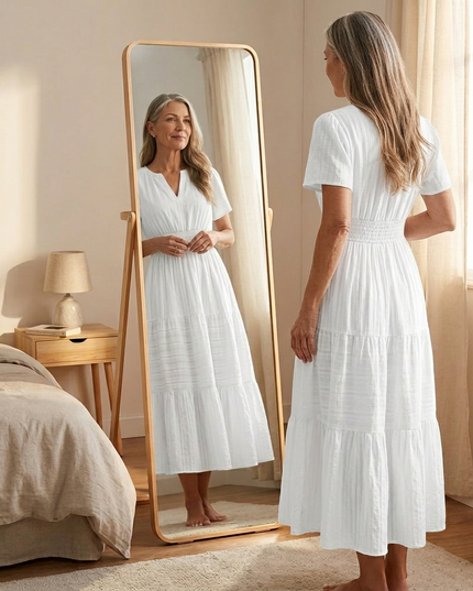 Women's Summer Midi Dress with Tiered Skirt and Pockets