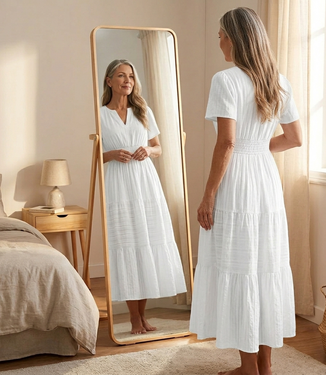 Women's Summer Midi Dress with Tiered Skirt and Pockets