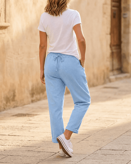 Women's Summer Pants with Drawstring Waist and Cropped Hem