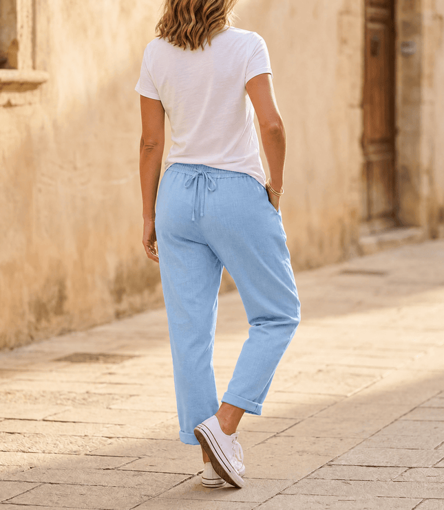 Women's Summer Pants with Drawstring Waist and Cropped Hem