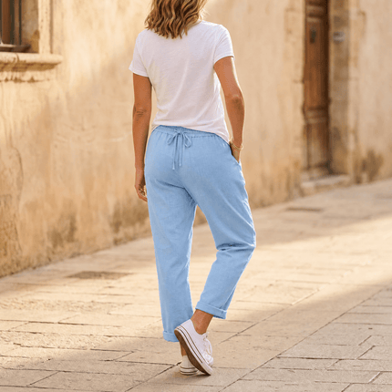 Women's Summer Pants with Drawstring Waist and Cropped Hem