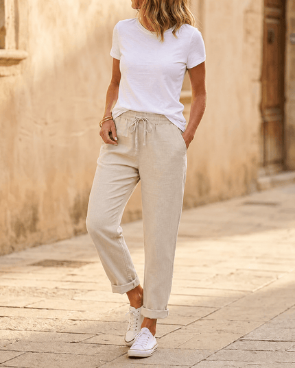 Women's Summer Pants with Drawstring Waist and Cropped Hem