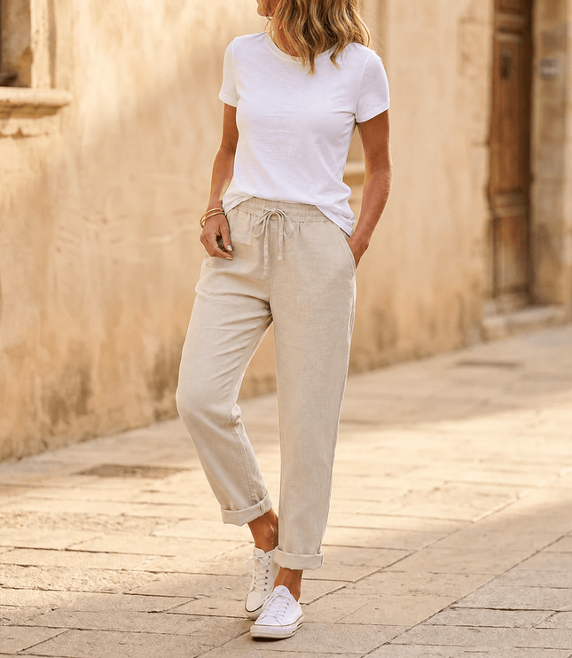 Women's Summer Pants with Drawstring Waist and Cropped Hem