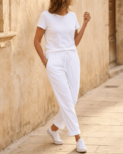 Women's Summer Pants with Drawstring Waist and Cropped Hem