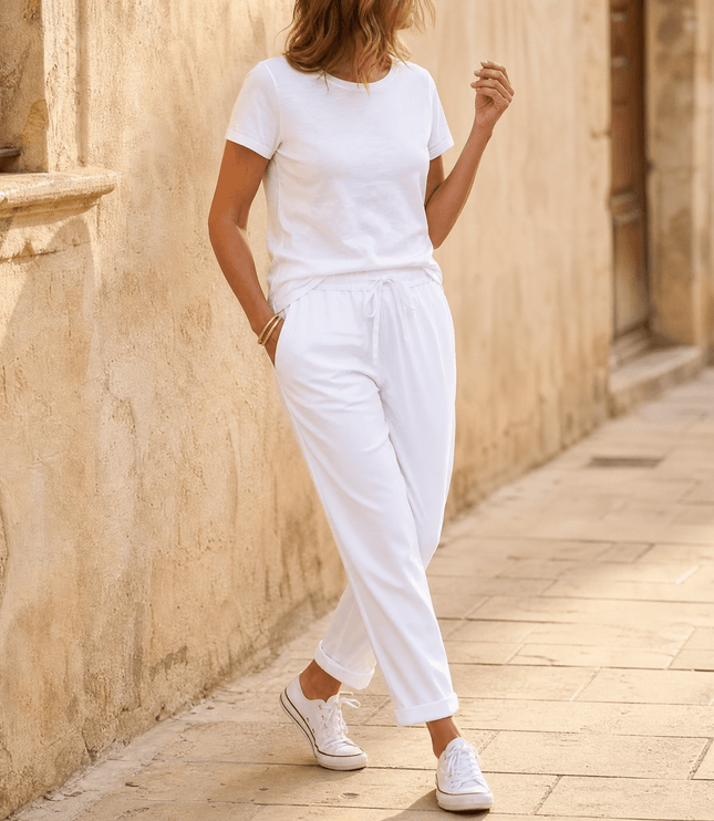 Women's Summer Pants with Drawstring Waist and Cropped Hem