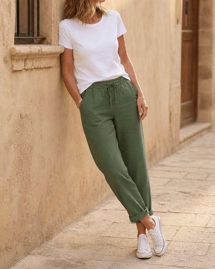 Women's Summer Pants with Drawstring Waist and Cropped Hem