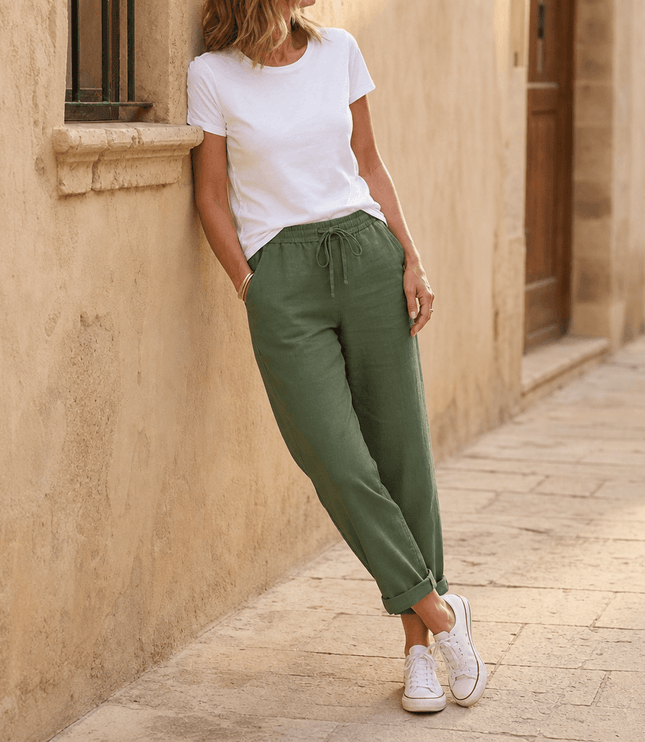Women's Summer Pants with Drawstring Waist and Cropped Hem