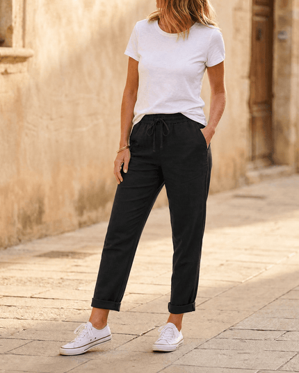 Women's Summer Pants with Drawstring Waist and Cropped Hem