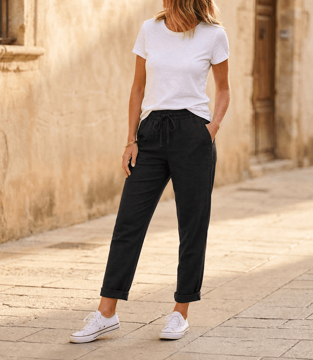 Women's Summer Pants with Drawstring Waist and Cropped Hem
