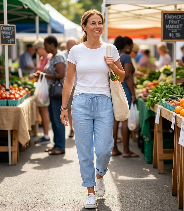 Women's Summer Pants with Drawstring Waist and Cropped Hem