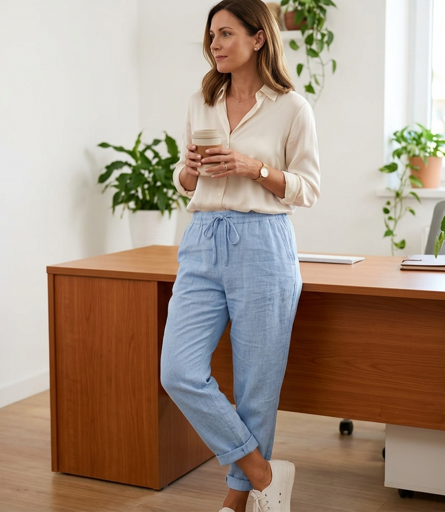 Women's Summer Pants with Drawstring Waist and Cropped Hem