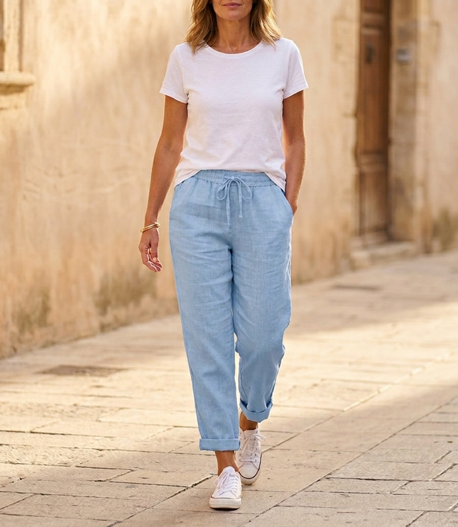Women's Summer Pants with Drawstring Waist and Cropped Hem