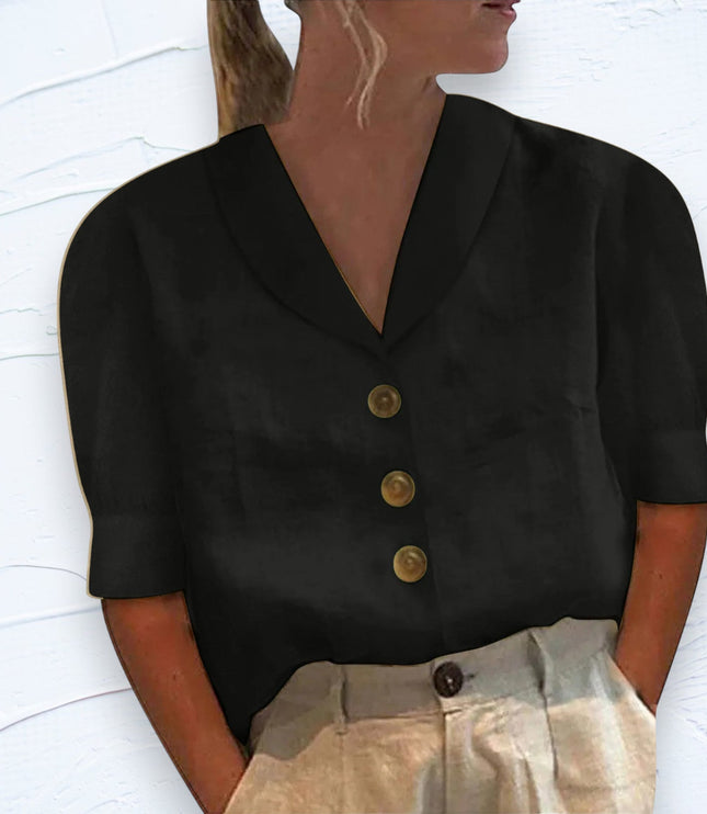 Women's Summer Top with a Shawl V-Neck and Cap Sleeves