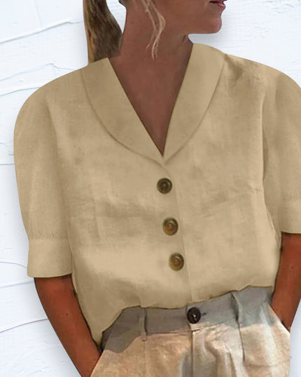 Women's Summer Top with a Shawl V-Neck and Cap Sleeves