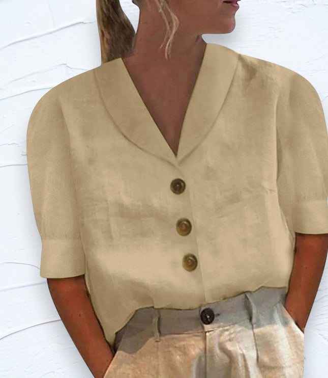 Women's Summer Top with a Shawl V-Neck and Cap Sleeves