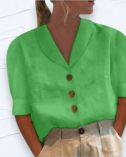 Women's Summer Top with a Shawl V-Neck and Cap Sleeves