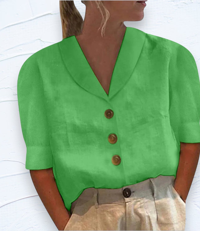 Women's Summer Top with a Shawl V-Neck and Cap Sleeves