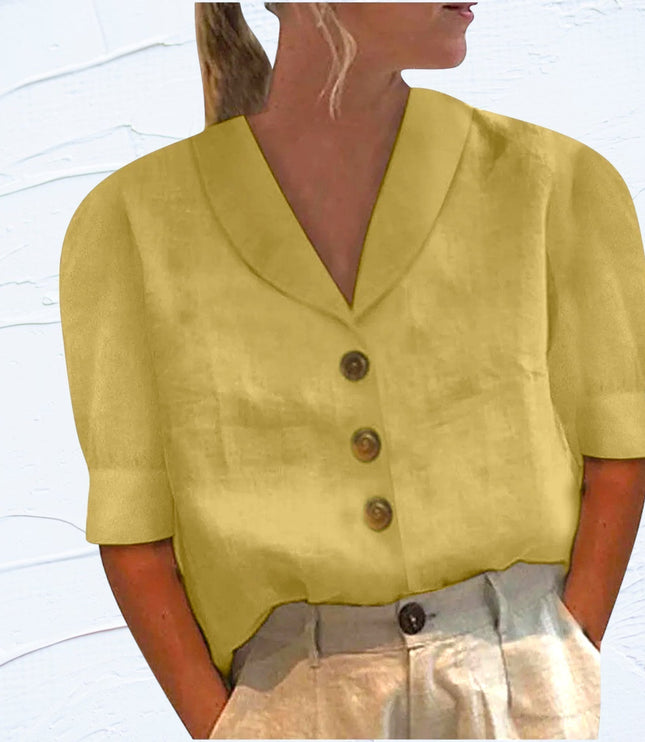 Women's Summer Top with a Shawl V-Neck and Cap Sleeves