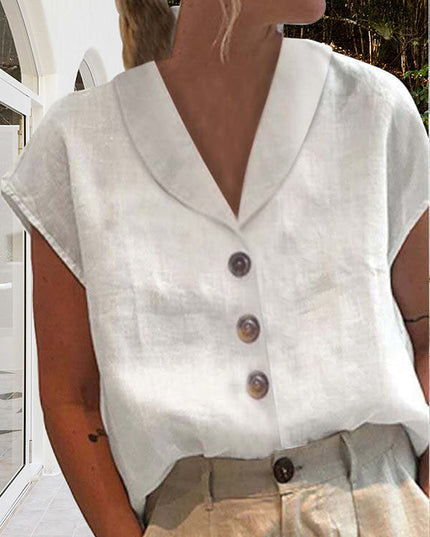 Women's Summer Top with a Shawl V-Neck and Cap Sleeves