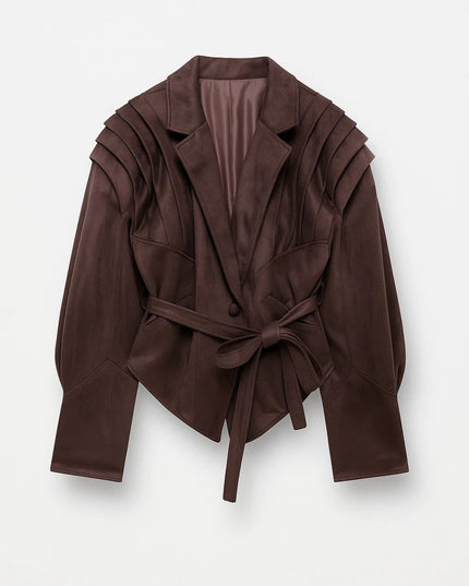 Women's Tailored Blazer Jacket with Pleated Shoulders