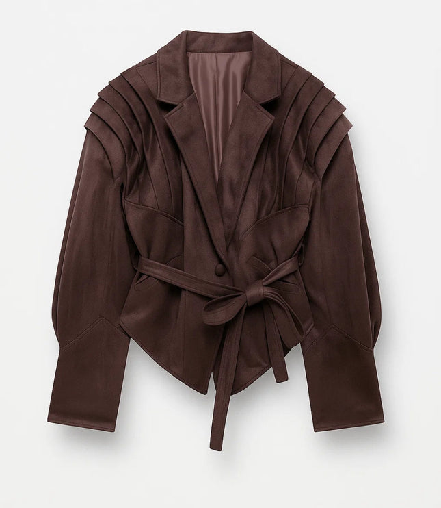 Women's Tailored Blazer Jacket with Pleated Shoulders