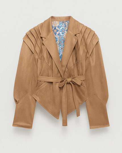 Women's Tailored Blazer Jacket with Pleated Shoulders