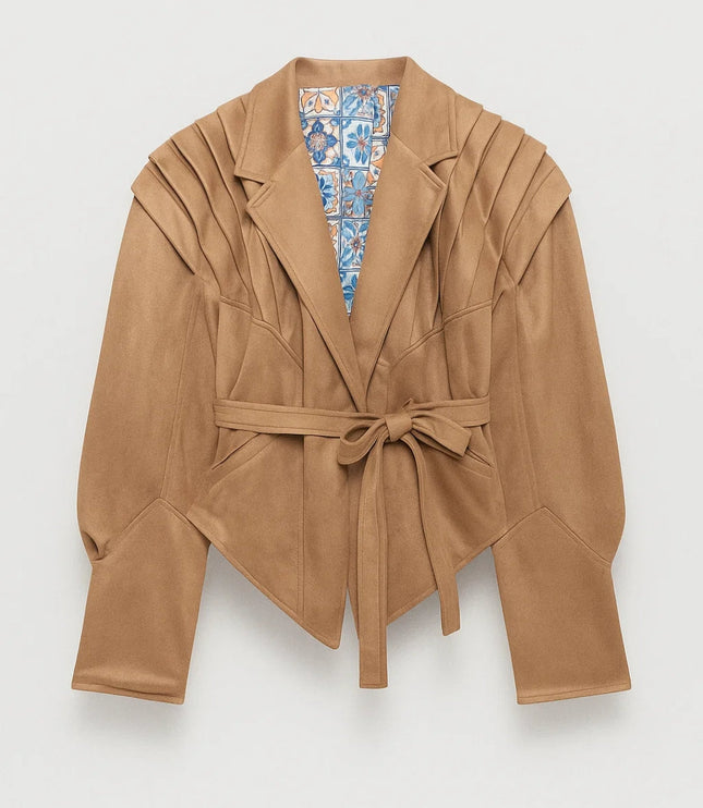 Women's Tailored Blazer Jacket with Pleated Shoulders