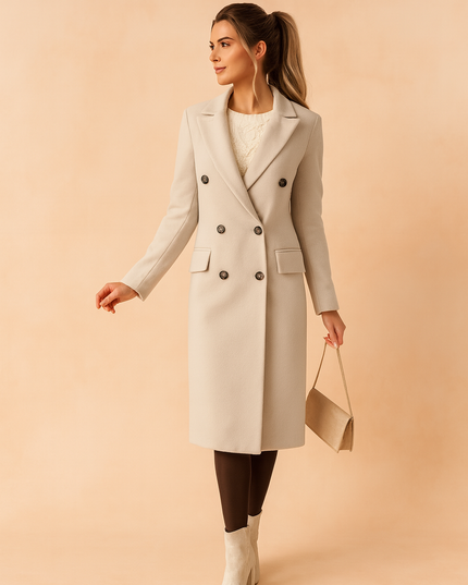 Women's Tailored Long Winter Coat with a Double Breasted Front