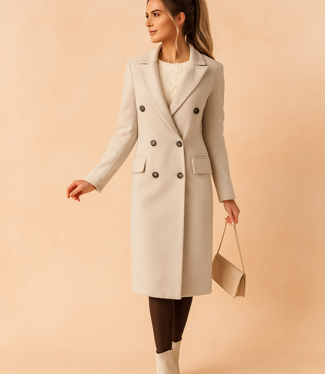 Women's Tailored Long Winter Coat with a Double Breasted Front