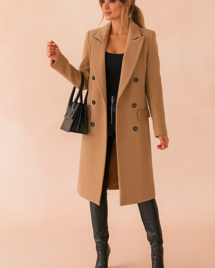 Women's Tailored Long Winter Coat with a Double Breasted Front