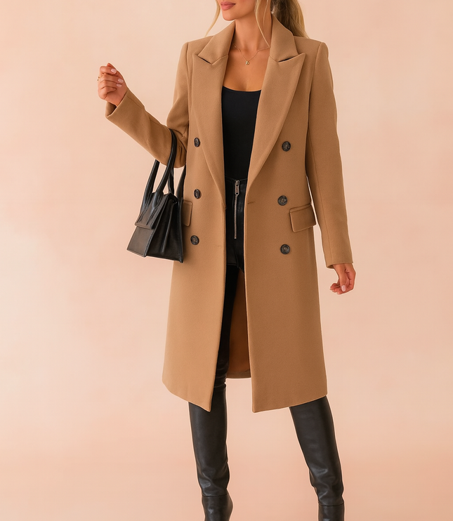 Women's Tailored Long Winter Coat with a Double Breasted Front