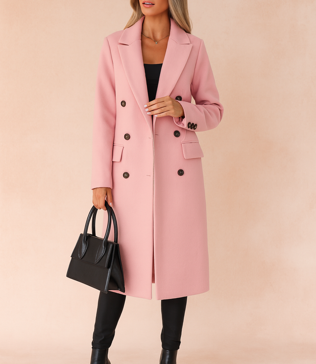 Women's Tailored Long Winter Coat with a Double Breasted Front