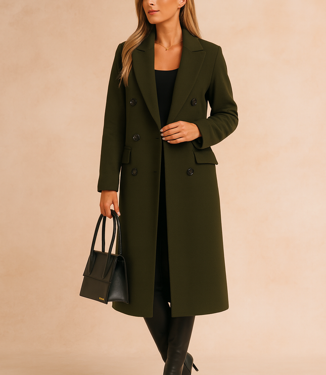Women's Tailored Long Winter Coat with a Double Breasted Front